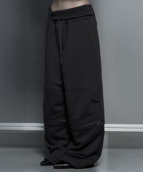 Zipper 2-Way Double Knee Wide Bermuda Pants (Charcoal)