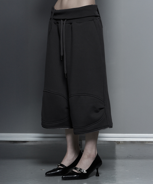 Zipper 2-Way Double Knee Wide Bermuda Pants (Charcoal)