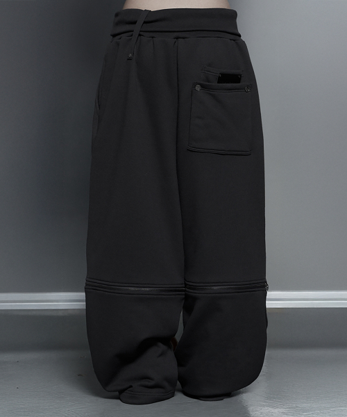 Zipper 2-Way Double Knee Wide Bermuda Pants (Charcoal)