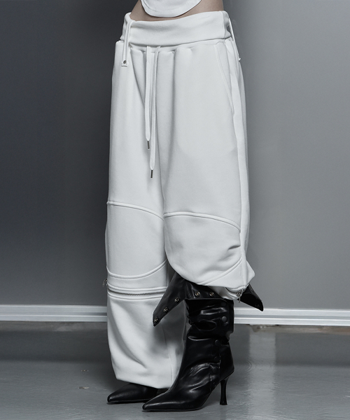 Zipper 2-Way Double Knee Bermuda Wide Pants (white)