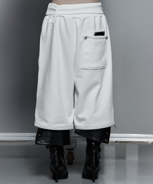 Zipper 2-Way Double Knee Bermuda Wide Pants (white)
