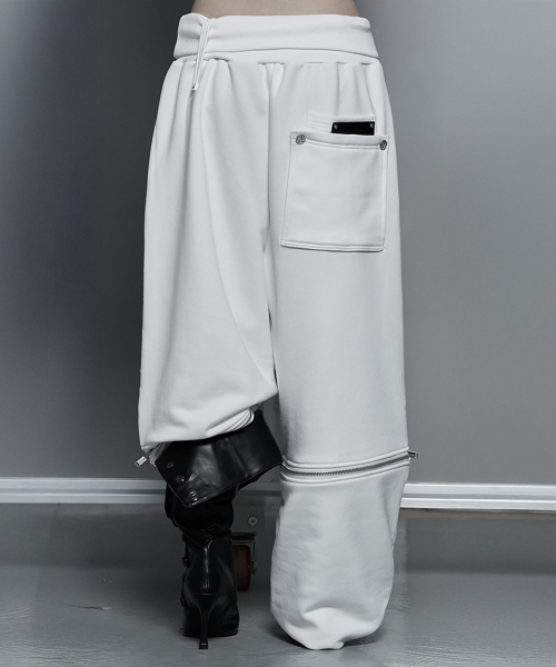 Zipper 2-Way Double Knee Bermuda Wide Pants (white)