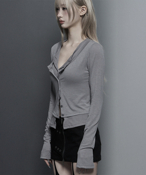 U-Neck Double Button layered Cardigan (Gray)