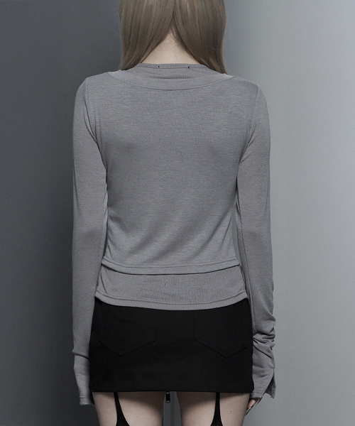 U-Neck Double Button layered Cardigan (Gray)