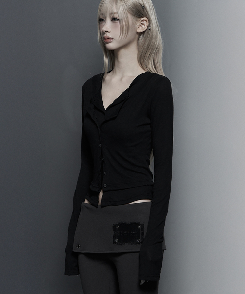 U-Neck Double Button layered Cardigan (Black)