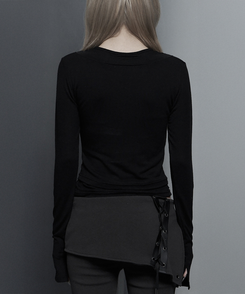 U-Neck Double Button layered Cardigan (Black)