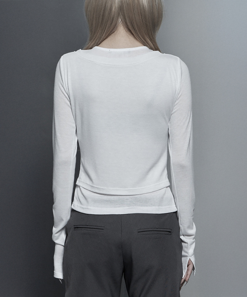 U-Neck Double Button layered Cardigan (White)