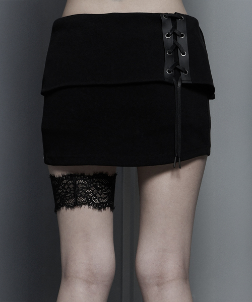 Lace-Up Mini Skirt Pants (Black)