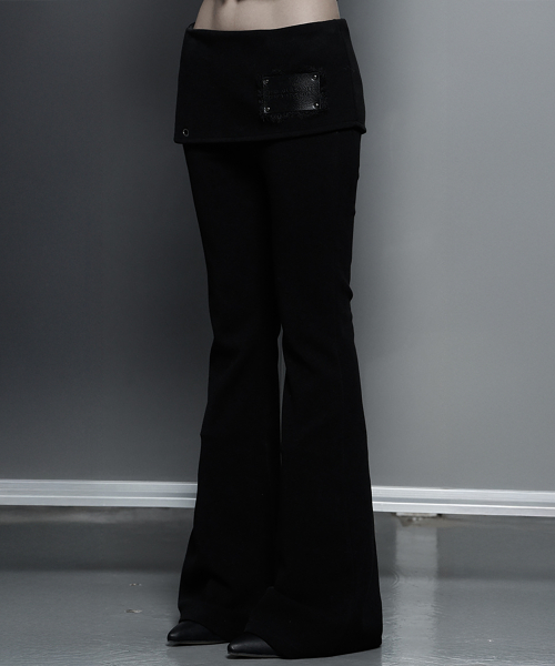 Lace-Up Side Slit Bootcut Pants (Black)