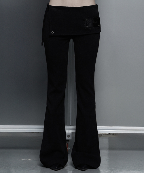 Lace-Up Side Slit Bootcut Pants (Black)