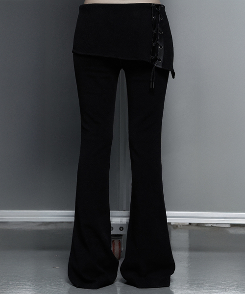 Lace-Up Side Slit Bootcut Pants (Black)