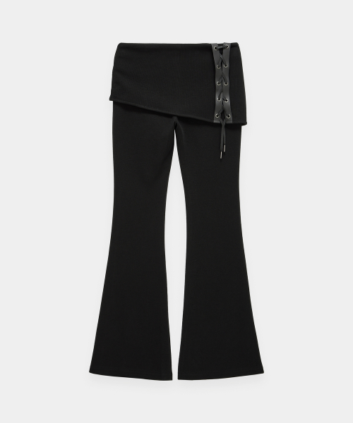 Lace-Up Side Slit Bootcut Pants (Black)