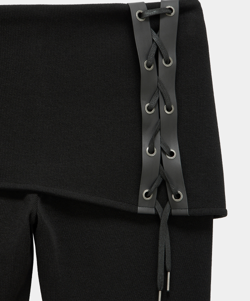 Lace-Up Side Slit Bootcut Pants (Black)