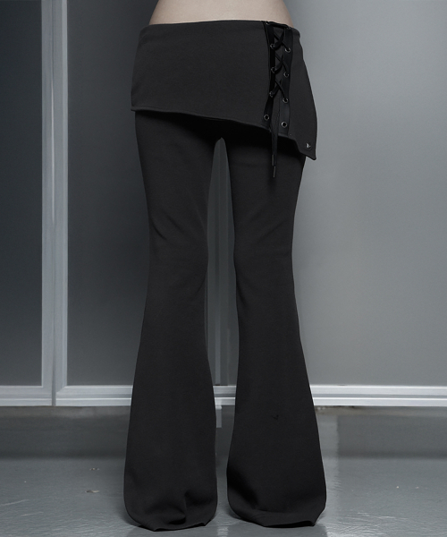 Lace-Up Side Slit Bootcut Pants (Charcoal)