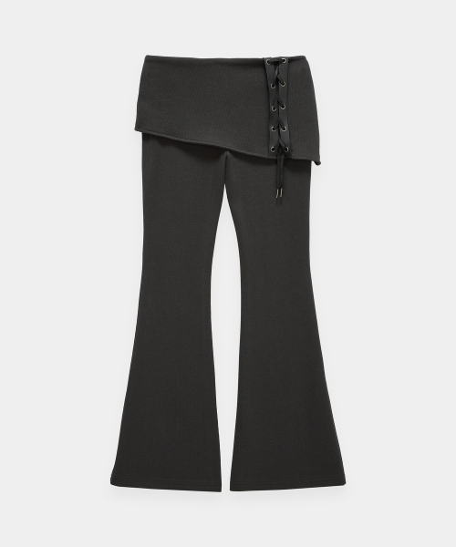 Lace-Up Side Slit Bootcut Pants (Charcoal)