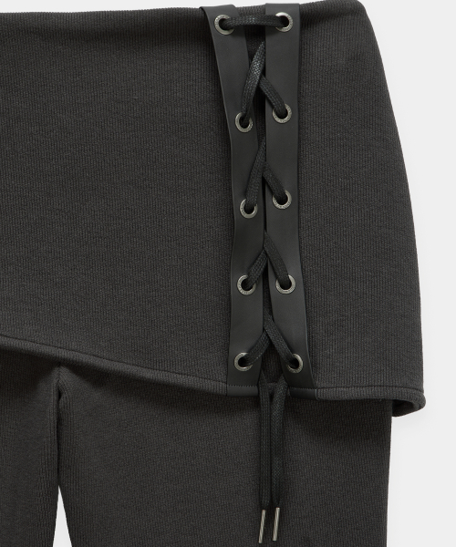 Lace-Up Side Slit Bootcut Pants (Charcoal)