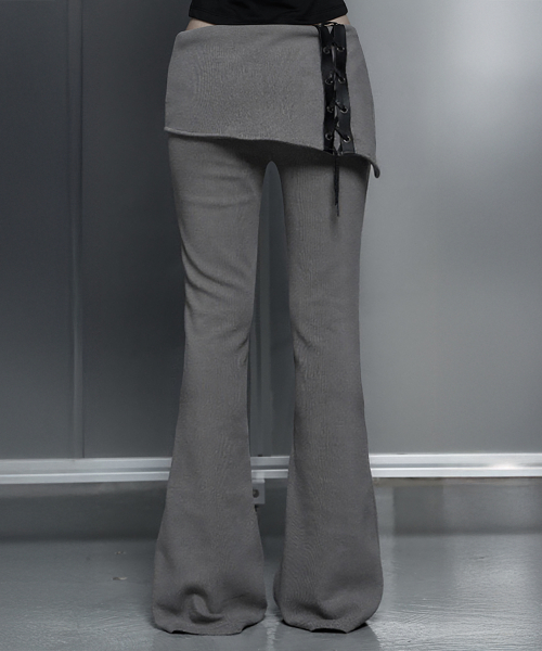 Lace-Up Side Slit Bootcut Pants (Mocha)