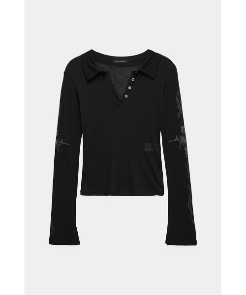 Rib Collar tattoo Long Sleeve Top (Black)