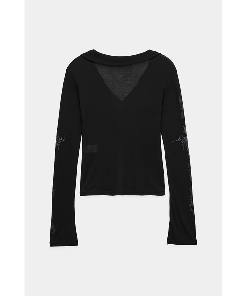 Rib Collar tattoo Long Sleeve Top (Black)