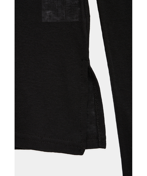 Rib Collar tattoo Long Sleeve Top (Black)