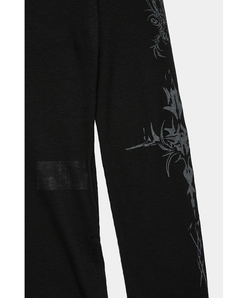 Rib Collar tattoo Long Sleeve Top (Black)