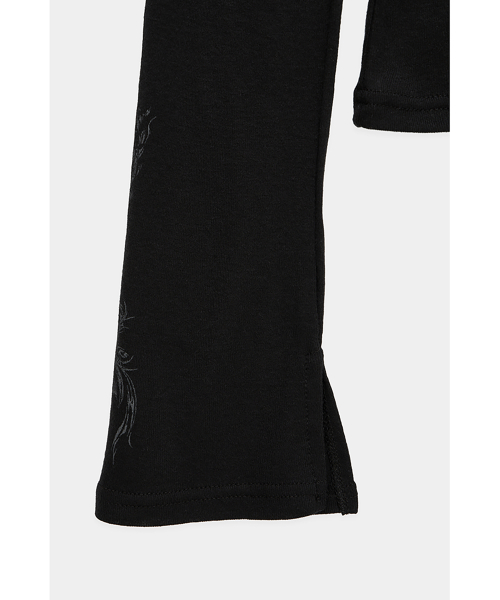 Rib Collar tattoo Long Sleeve Top (Black)