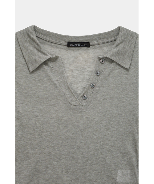 Rib Collar tattoo Long Sleeve Top (Light Gray)