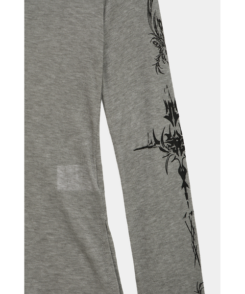 Rib Collar tattoo Long Sleeve Top (Light Gray)