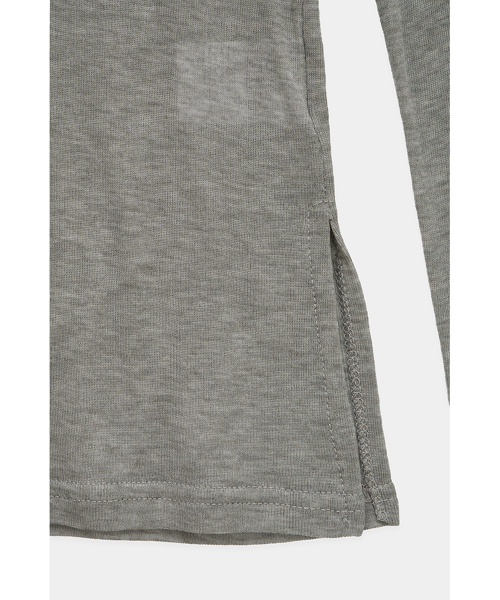 Rib Collar tattoo Long Sleeve Top (Light Gray)