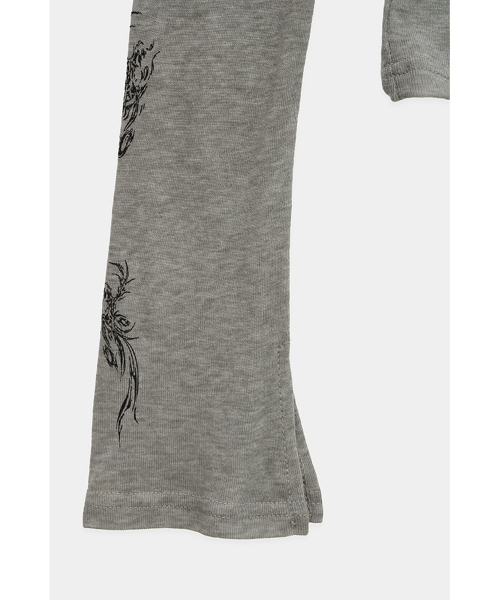 Rib Collar tattoo Long Sleeve Top (Light Gray)