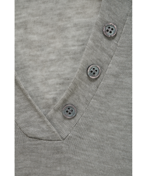 Rib Collar tattoo Long Sleeve Top (Light Gray)