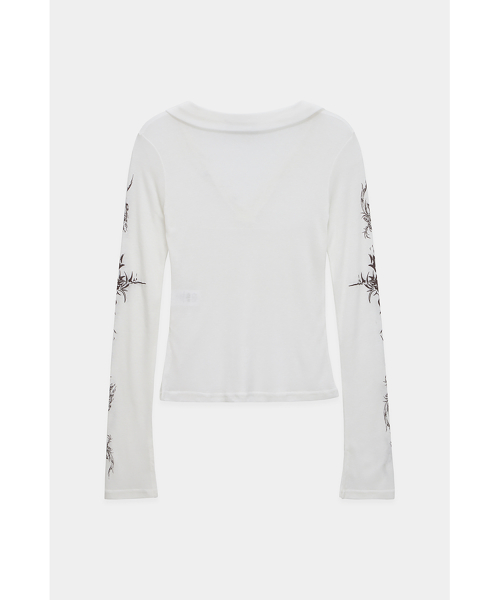 Rib Collar tattoo Long Sleeve Top (White)