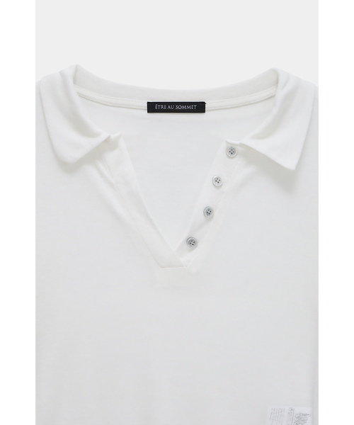 Rib Collar tattoo Long Sleeve Top (White)