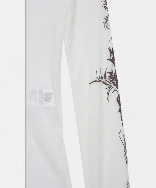 Rib Collar tattoo Long Sleeve Top (White)