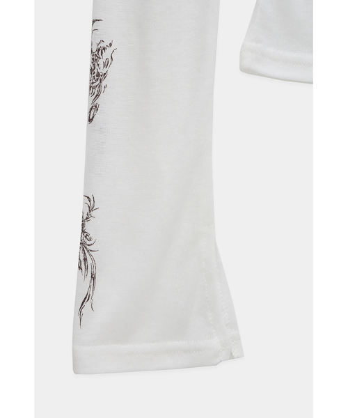 Rib Collar tattoo Long Sleeve Top (White)