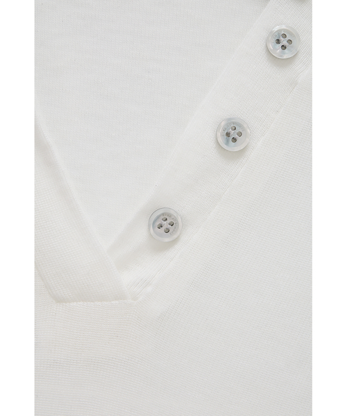 Rib Collar tattoo Long Sleeve Top (White)