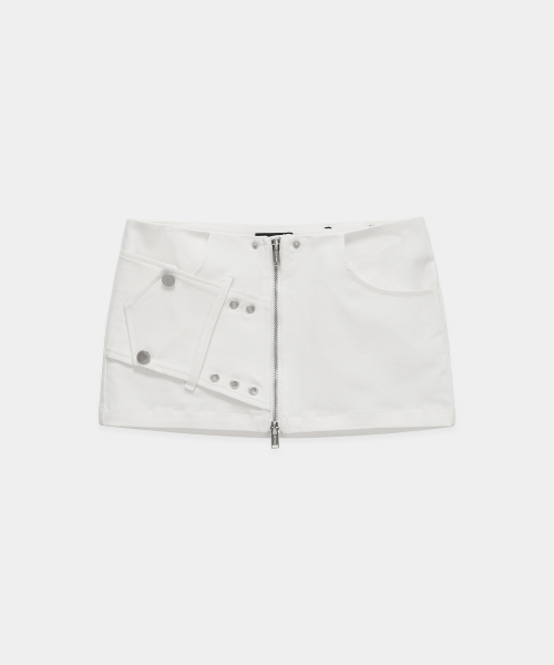 Front Zipper Belt Detail Mini Skirt (White)