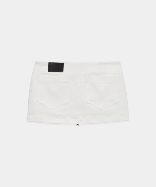 Front Zipper Belt Detail Mini Skirt (White)