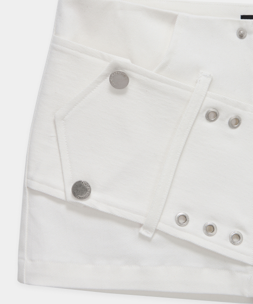 Front Zipper Belt Detail Mini Skirt (White)