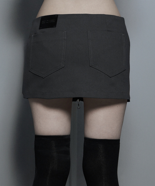 Front Zip Belt Detail Mini Skirt (Dark Gray)