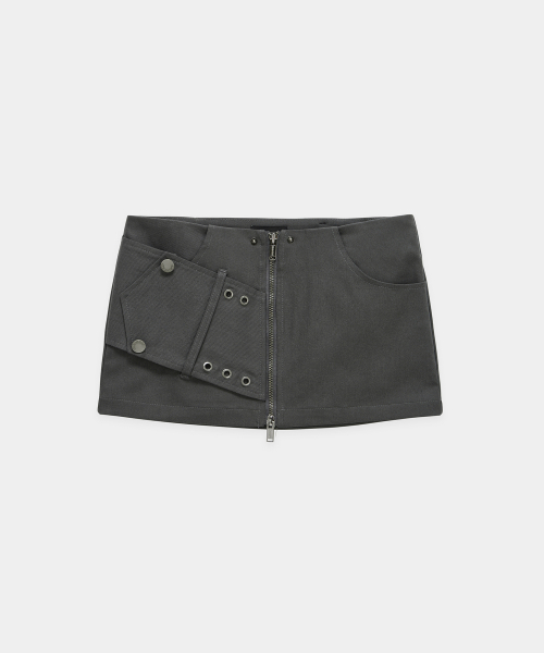 Front Zip Belt Detail Mini Skirt (Dark Gray)