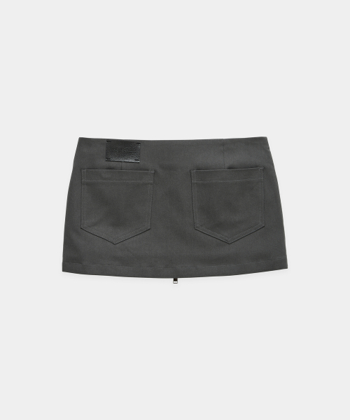 Front Zip Belt Detail Mini Skirt (Dark Gray)