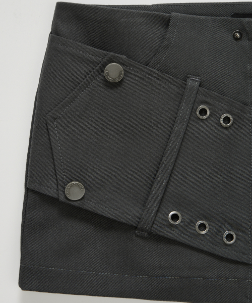 Front Zip Belt Detail Mini Skirt (Dark Gray)