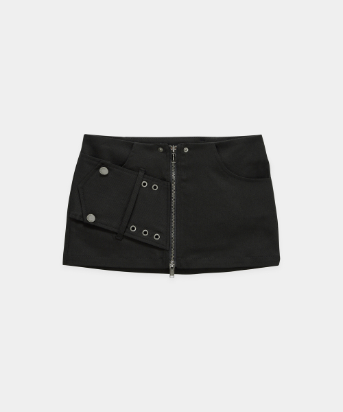 Front Zip Belt Detail Mini Skirt (Black)