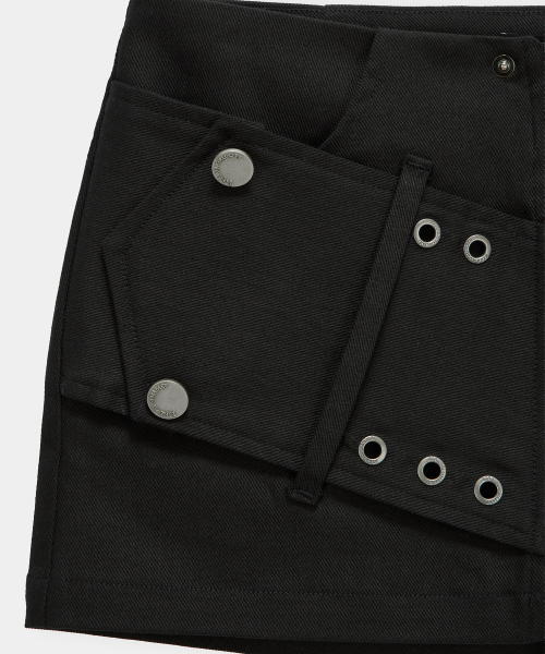 Front Zip Belt Detail Mini Skirt (Black)