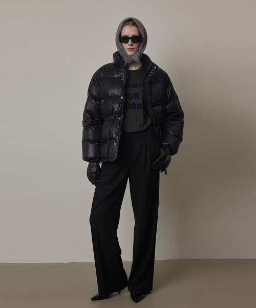 Middle Drawstring Duck Down Jumper-BLACK