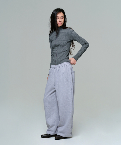 WOMEN FITTED CABLE ZIP KNIT - GREY