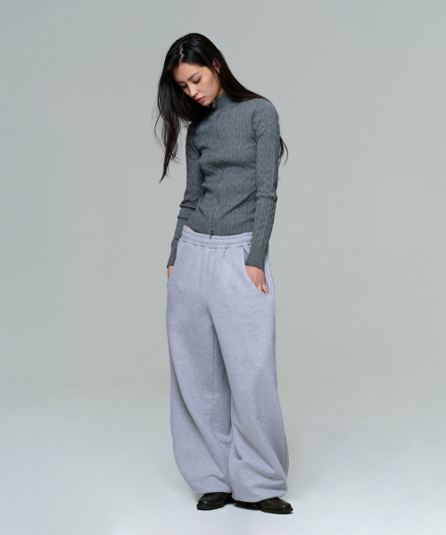 WOMEN FITTED CABLE ZIP KNIT - GREY