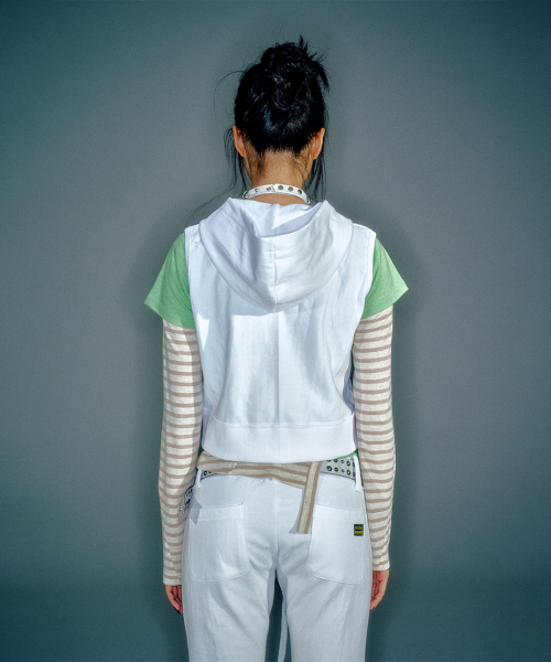 (WOMEN) WORKSHOP SLEEVELESS HOODIE ZIP-UP WHITE