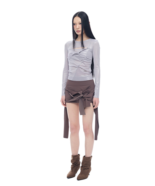 Contour Shirring Cut-Out T-Shirt_Silver